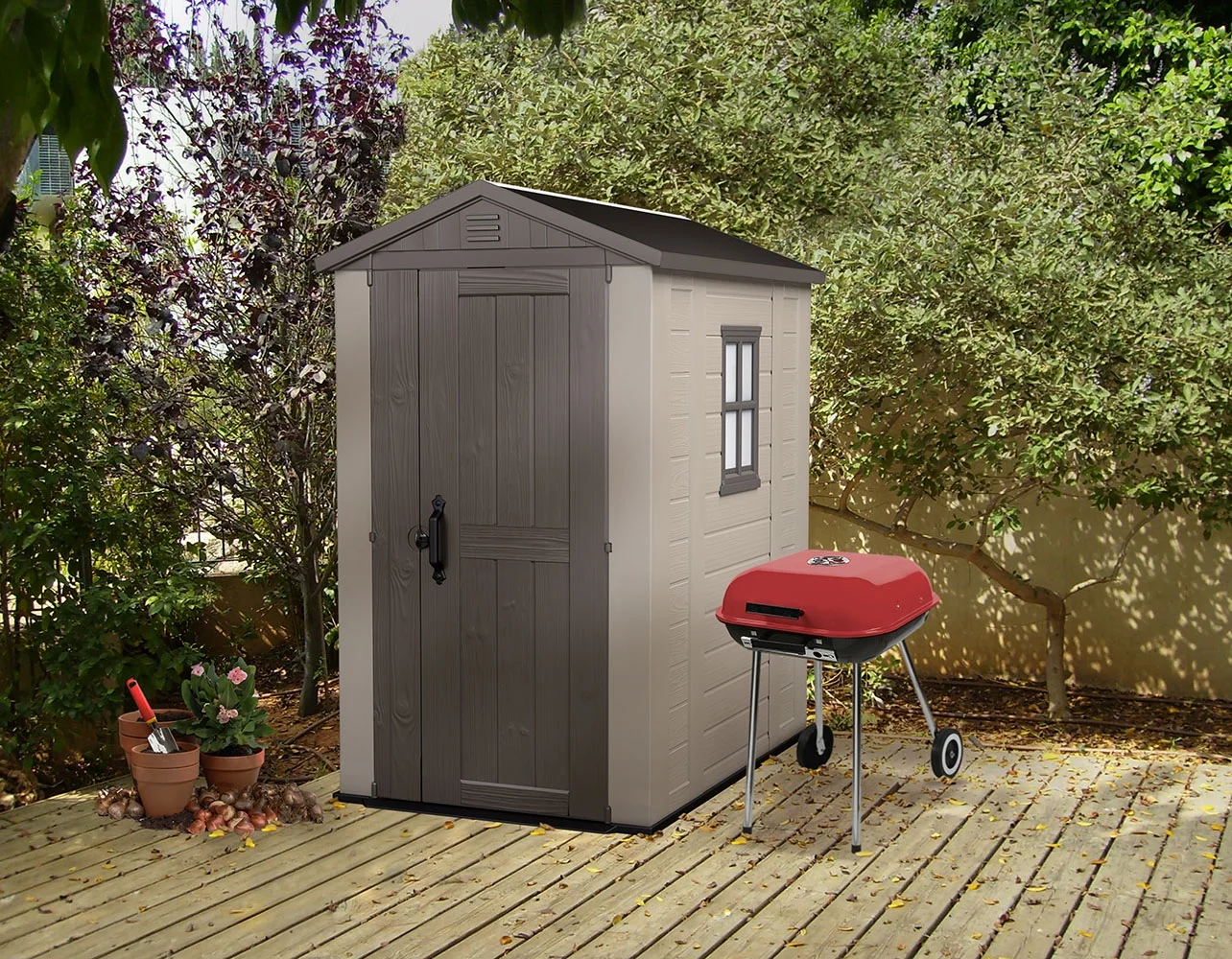 Keter Factor 4' x 6' Resin Storage Shed, All-Weather Plastic Outdoor Storage, Beige/Taupe