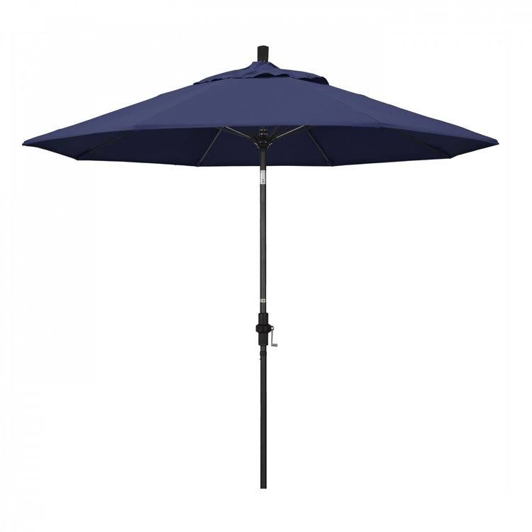 California Umbrella Sun Master Series 9' Patio Umbrella with Matted Black Aluminum Pole Fiberglass Ribs Collar Tilt Crank Lift a
