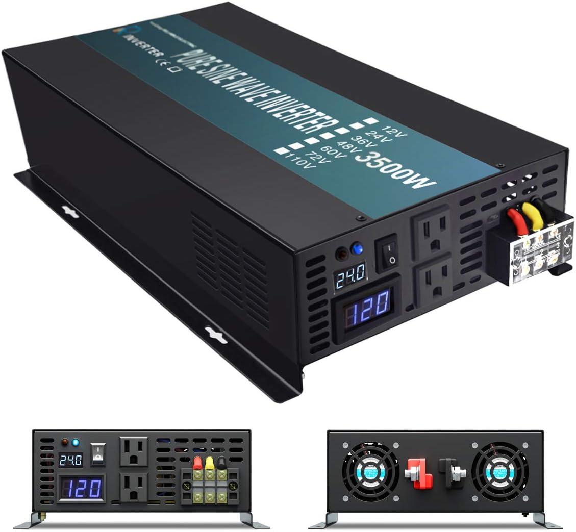 Reliable Pure Sine Wave Power Inverter 1500Watt 24V DC to 110V 120V with Remote Control Dual AC Outlets for CPAP RV Car Off Grid System