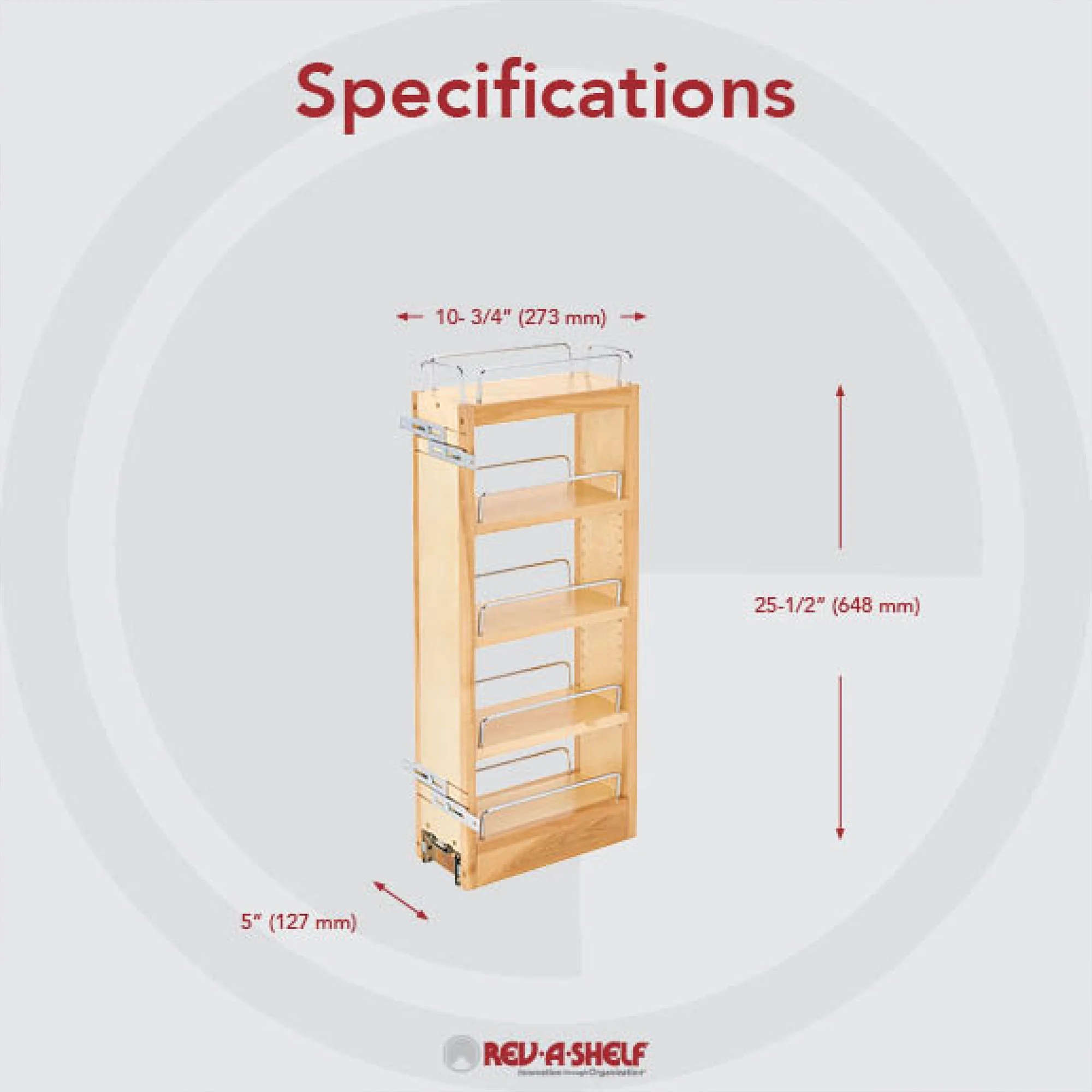Rev-A-Shelf 448-WC-5C 5-Inch Wood Pull Out Wall Cabinet Organizer, Maple