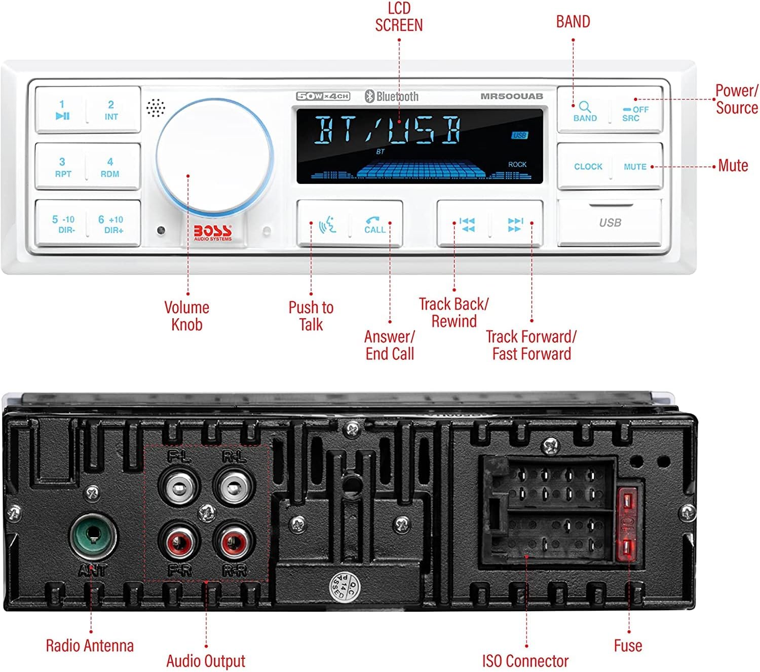 BOSS Audio Systems MR500UAB Marine Stereo & Eton Portable Weather Alert Radio Bundle. IPX 6 Weatherproof Head Unit w/ Bluetooth, USB Input, AM/FM, Aux, Play Music or Streaming Audio Apps from Phone