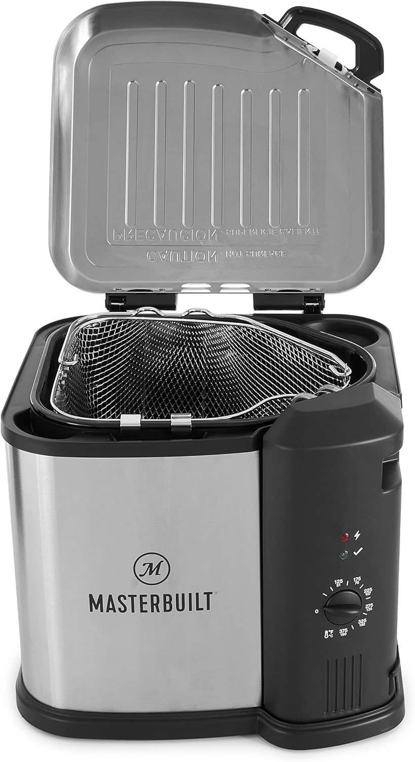 Masterbuilt MB20010118 8 Liter Electric 3-in-1 Deep Fryer Boiler Steamer Cooker with Basket for Turkey, Seafood, & More, Silve
