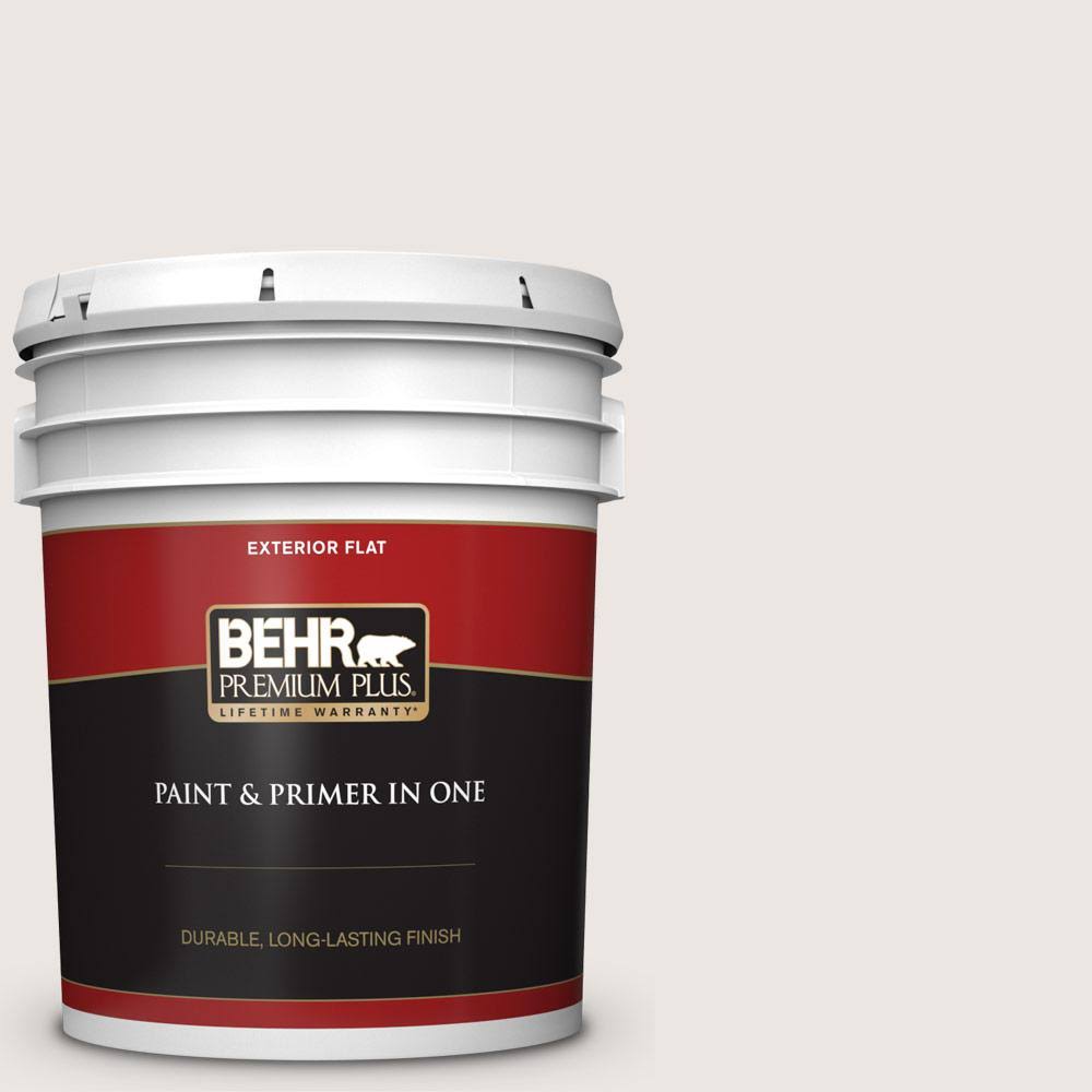 BEHR Premium Plus 5 gal. #PR-W12 Timid White Flat Exterior Paint and Primer in One