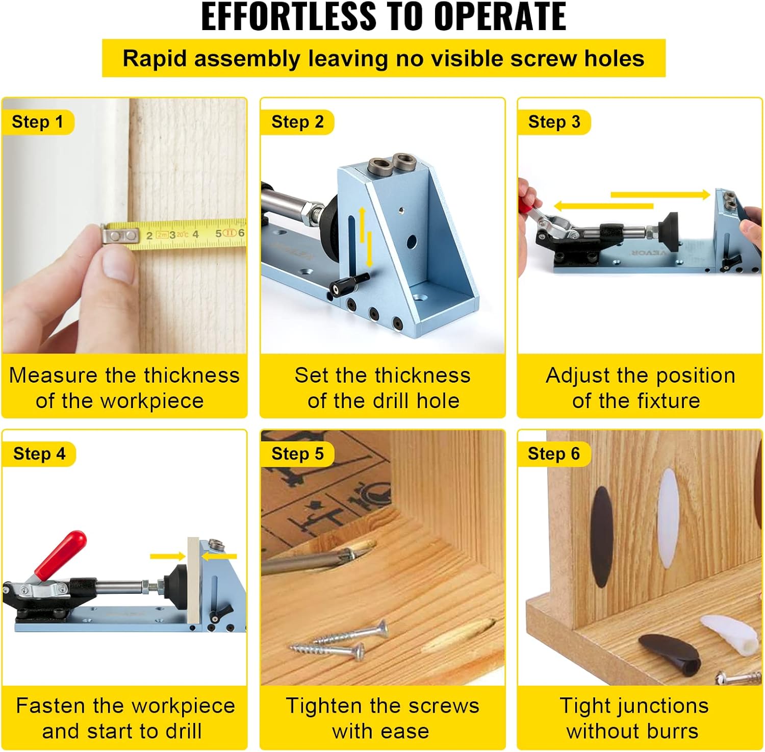 VEVOR Pocket Hole Jig Kit, Adjustable & Easy to Use Joinery Woodworking System, Aluminum Punch Locator, Wood Guides Joint Angle Tool w/Extension Rod Screws for DIY Carpentry Projects