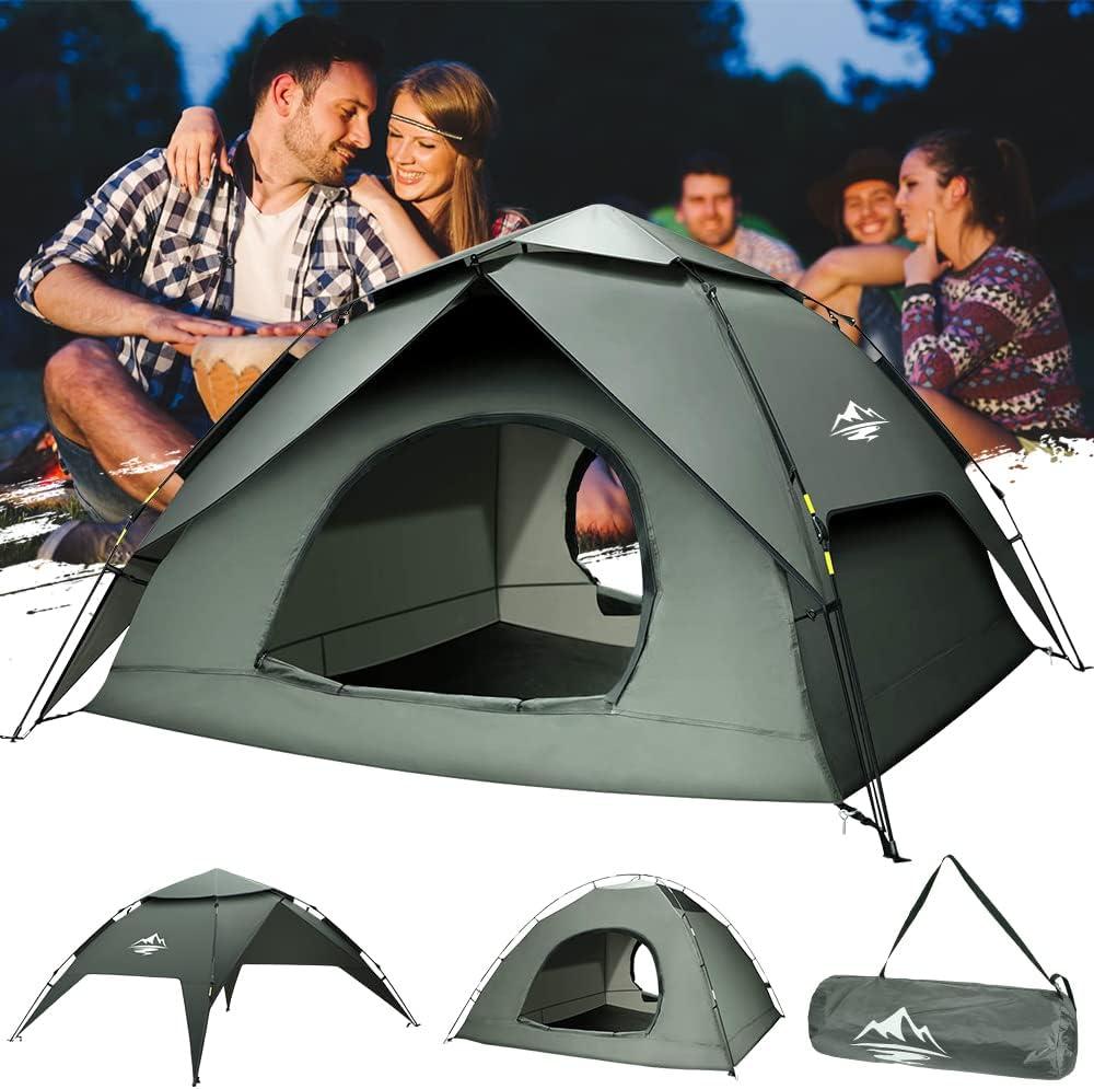 Camping Tent 4/5 Person, Instant Tent Setup in 60 Seconds with Rainfly, Portable Waterproof & Windproof Tent with Carry Bag, 2 Large Mesh Windows, Double Layer, Carry Bag for Family Camping & Hiking