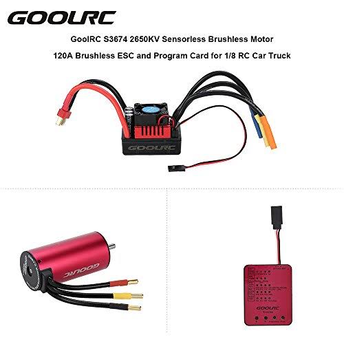 GoolRc S3674 2650KV Sensorless Brushless Motor 120A Brushless ESC and Program Card Combo Set for 1/8 RC Car Truck