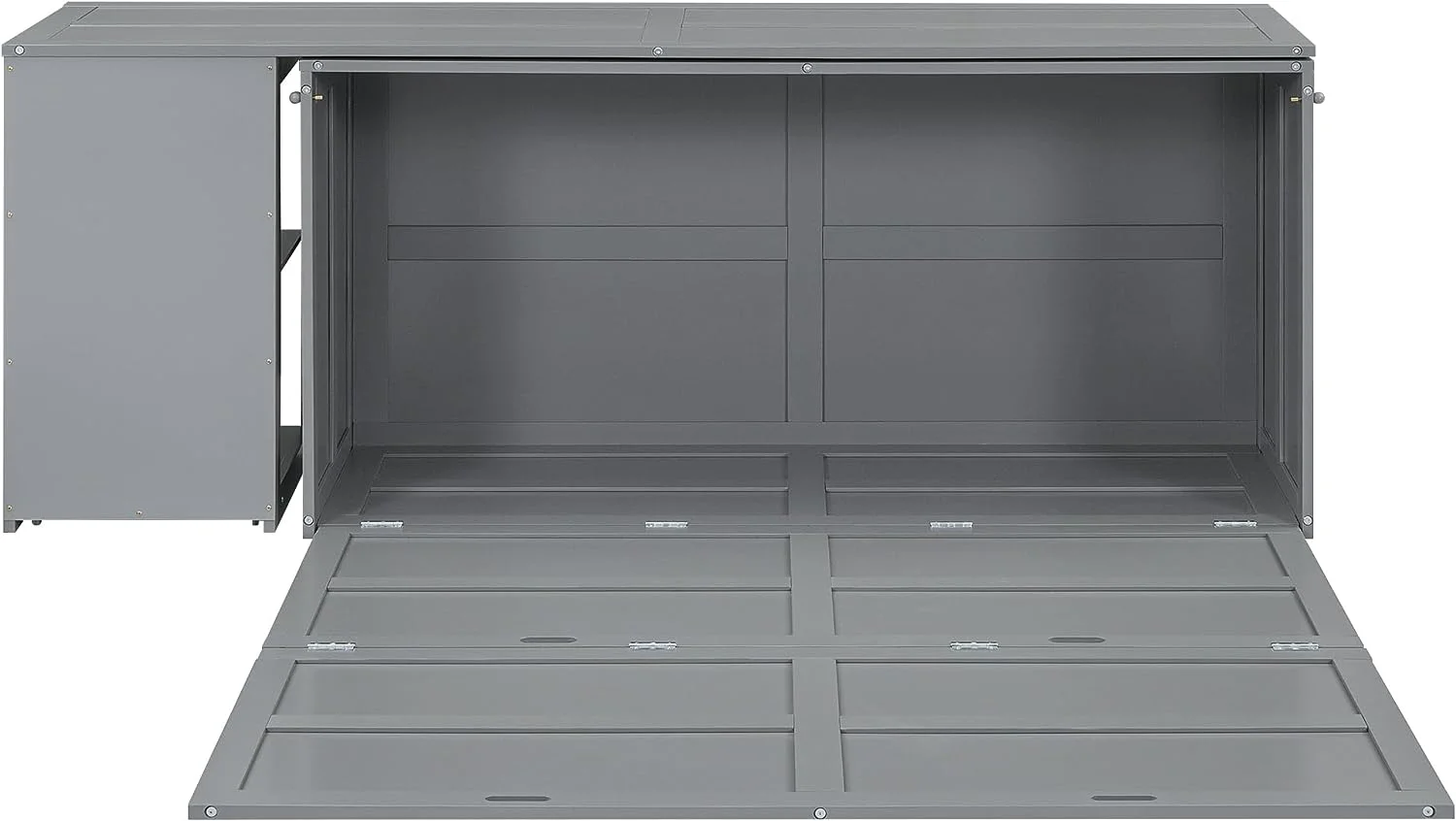 Tabaray Modern Murphy Bed with Movable Desk, Solid Wood Queen Size Foldable Platform Bed with 2 Storage for Teens Adults Bedroom, Maximize Space Savings (Gray)