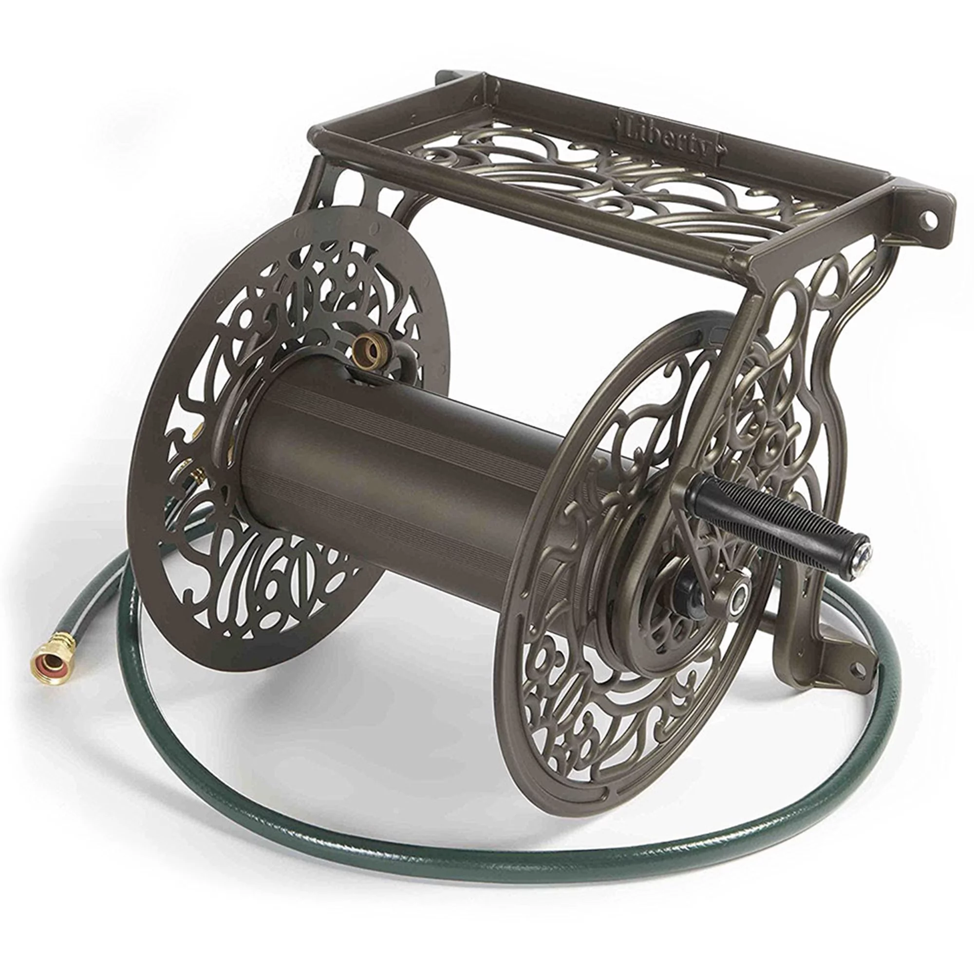 Liberty Garden 125 Foot Steel Decorative Garden Hose Wall Mounted Reel (3 Pack)