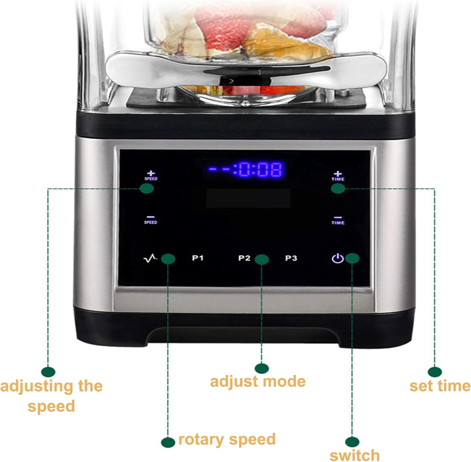 1.8L 2200W Blenders For Kitchen,Commercial Blender With Sound Shield Household High Speed Quiet Blender,Ice Mixer Blender For Make Smoothies,Juice,Soy Milk,Black And Silver Blender