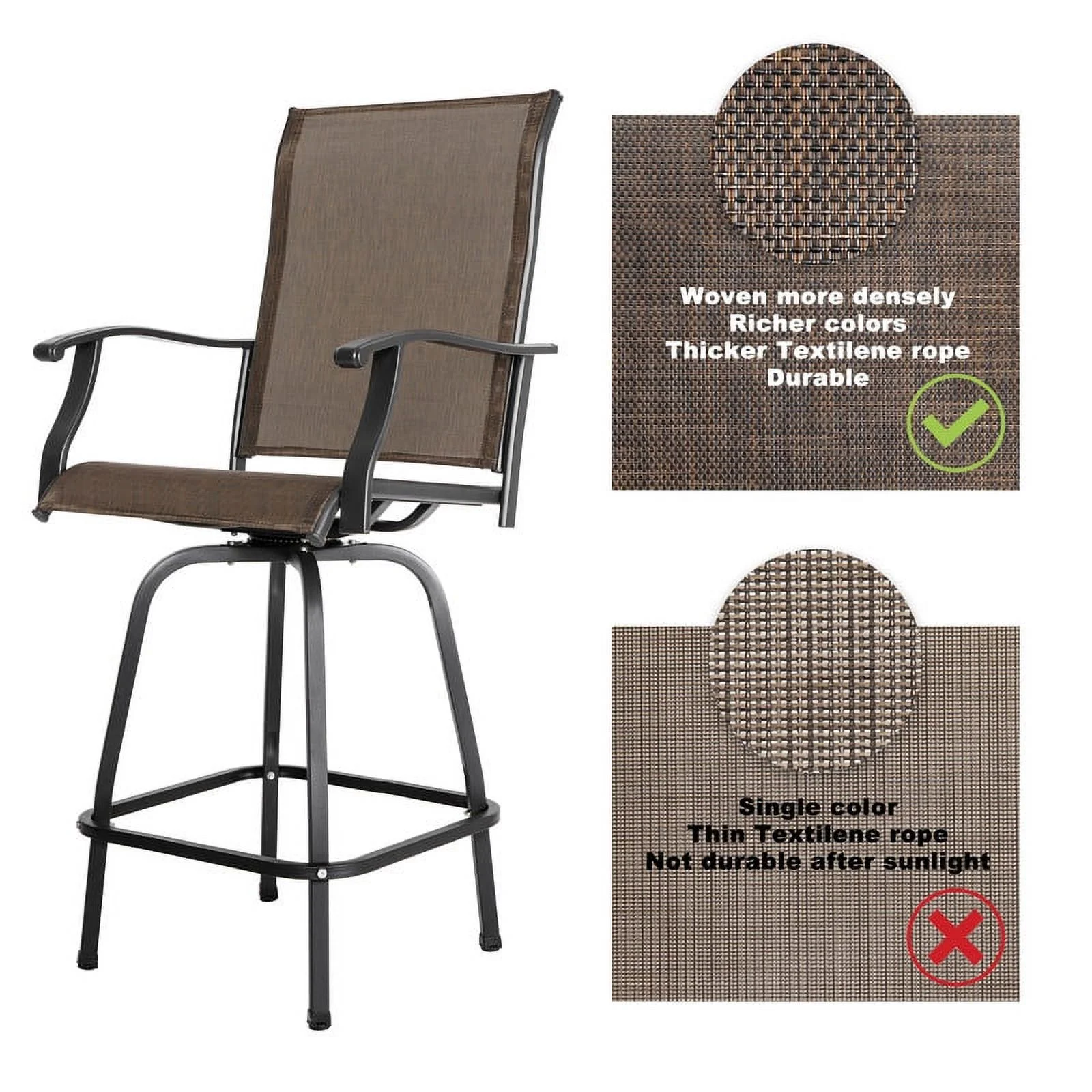 Nuu Garden 3pcs Outdoor Bar Set Patio Bar Height Swivel Bar Bistro Sets,Chairs and Table Bistro Set,Brown