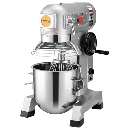 VEVOR Commercial Mixer, Commercial Food Mixer 10Qt Stainless Steel Bowl, 450W Commercial Stand Mixer with 3 Speeds Adjustable, Dough Hook Whisk Beater Included, Perfect for Bakery Pizzeria, Silver