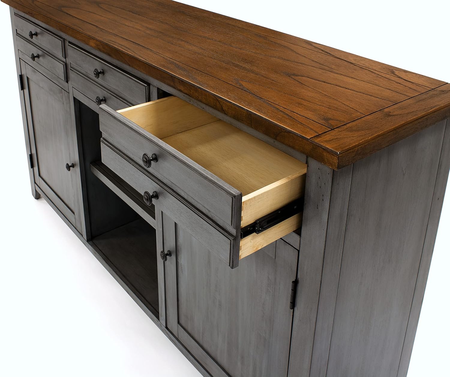 Martin Furniture, Smoky Blue 65" TV Console, Entertainment Stand, Wood Accent Cabinet, Fully Assembled