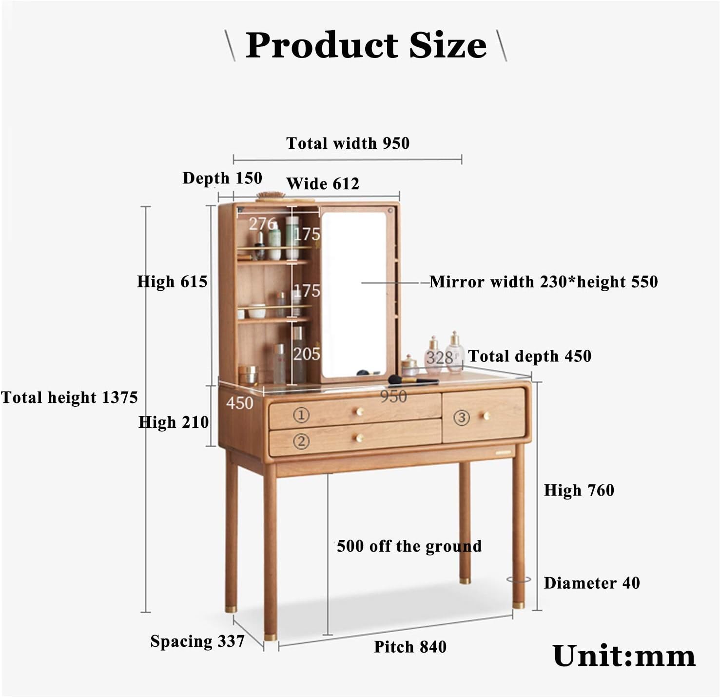Vanity Table Vanity Table Set Dressing Table,Wood Dressing Table with Chair and Mirror, Bedroom Furniture, Drawers Makeup Desk