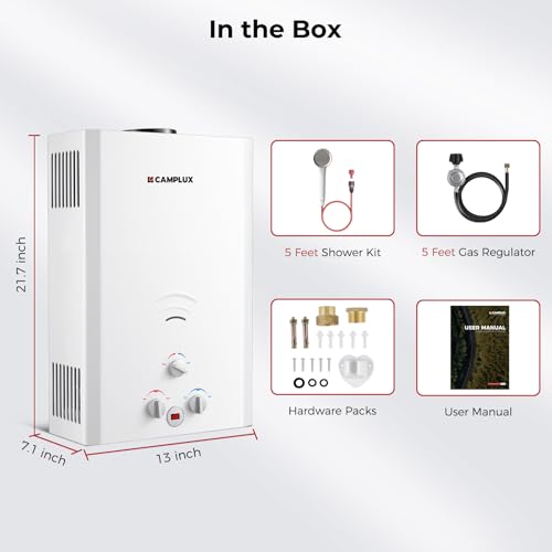 CAMPLUX 2.64 GPM Propane Portable Gas Water Heater, 68,000 BTU Outdoor Tankless Camping Water Heater with Digital Display, White