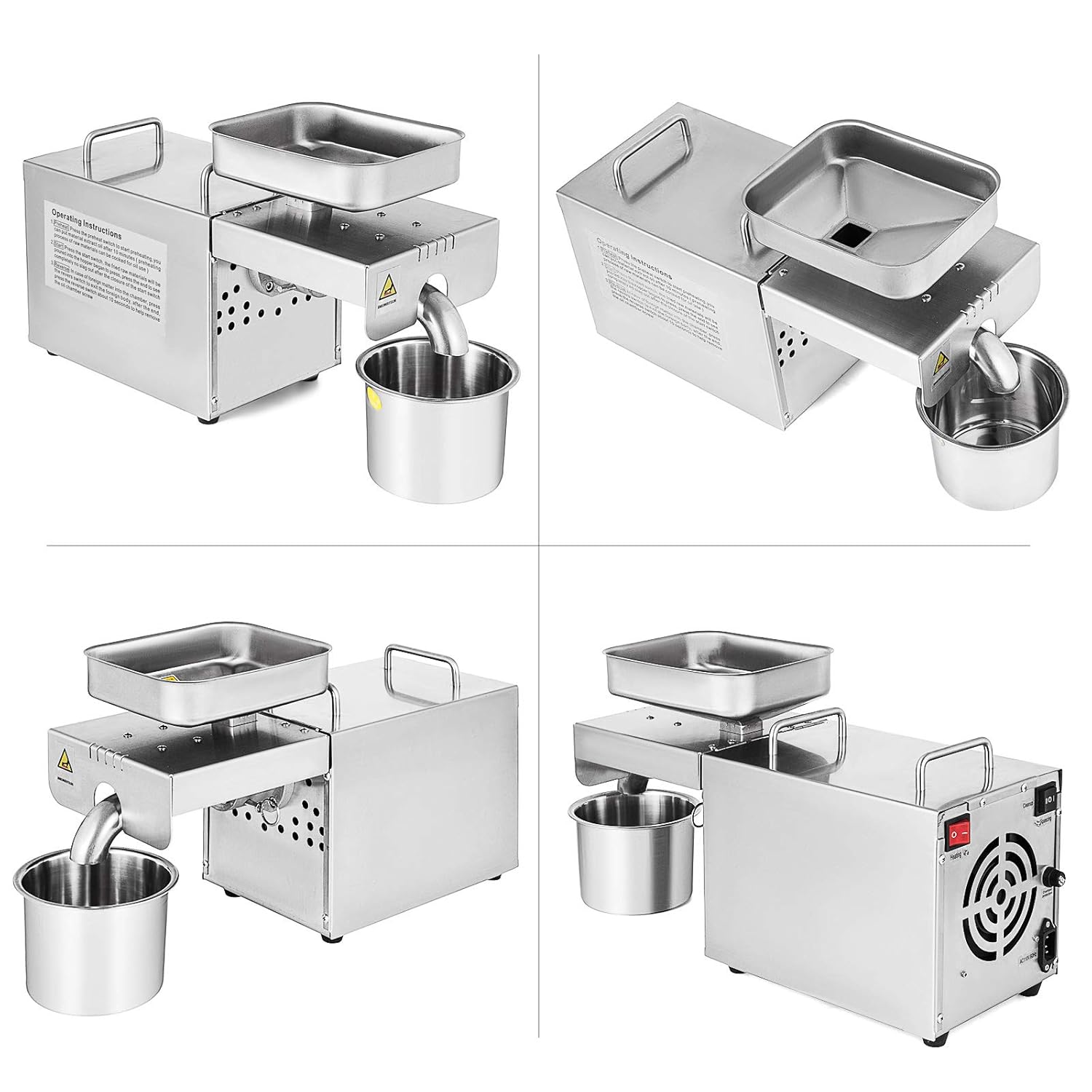 Happybuy Oil Press Machine 750W Cold/Hot Press Automatic Oil Extractor Organic Oil Expeller Commercial Grade Stainless Steel Oil Press Machine