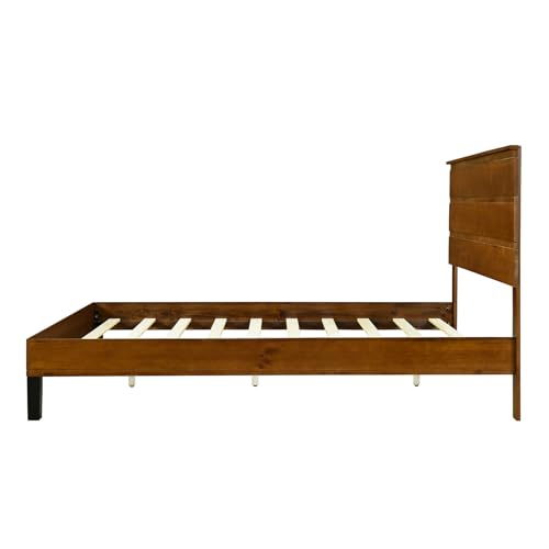 Farmhouse Full Size Bed Frame w/ 45.5" Tall Headboard, Rustic Wood Platform Bed with Wood Slats Support, Noise Free, Mattress Foundation, No Box Spring Needed, Full