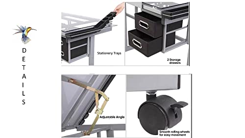 Glass Drafting Tables Drawing Desk - Adjustable Diamond Art Desk Versatile Art Craft Station Study Table for Artist Painters Painting in Home Office - Silver