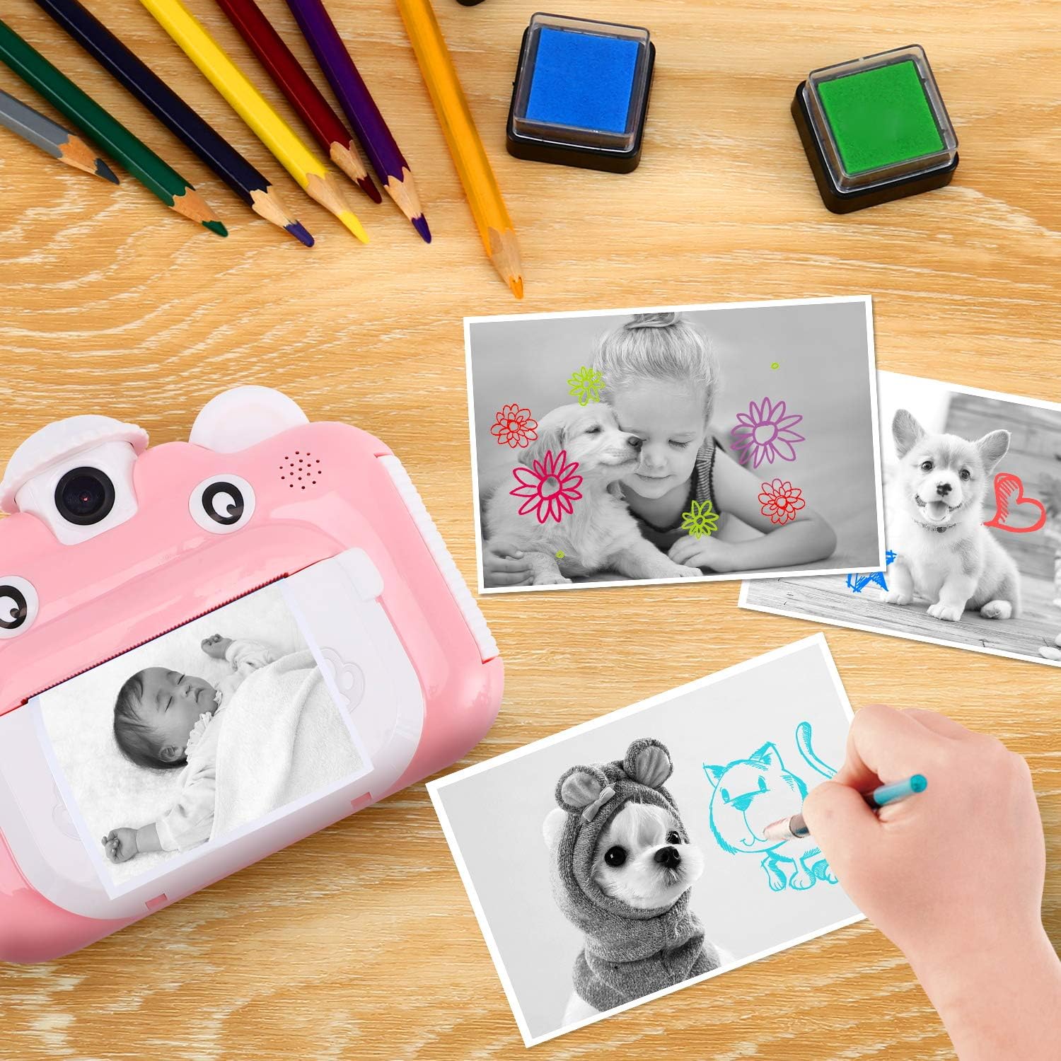 Barchrons Instant Print Digital Kids Camera 1080P Rechargeable Kids Camera for Girls Video Camera with 32G SD Card Gift for 6-12 Years Old Girls Boys Merry Christmas