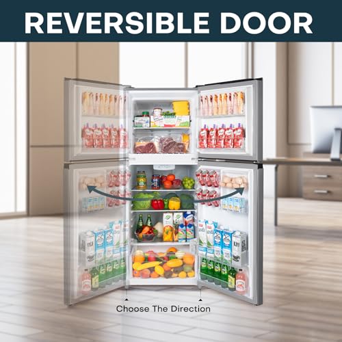 Upstreman 7.7 Cu.Ft. Refrigerator with Freezer, Double Door Refrigerator, Adjustable Thermostat, Large Capacity, Reversible Door Swing, Refrigerator for Apartment, Office, Dorm, Black（BD75）