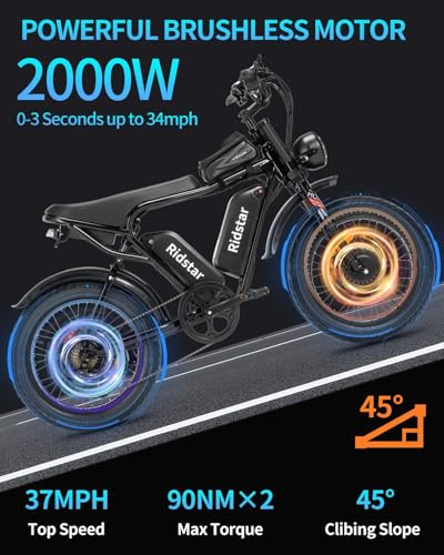 Electric Bike for Adults, 1000/2000W, 25/30/37MPH,48V-52V, 20AH,40AH Battery, Max 50-180 Miles Electric Motorcycle, 20" Fat Tire Dirt Bike, Shamano 7-Speed E-Bike