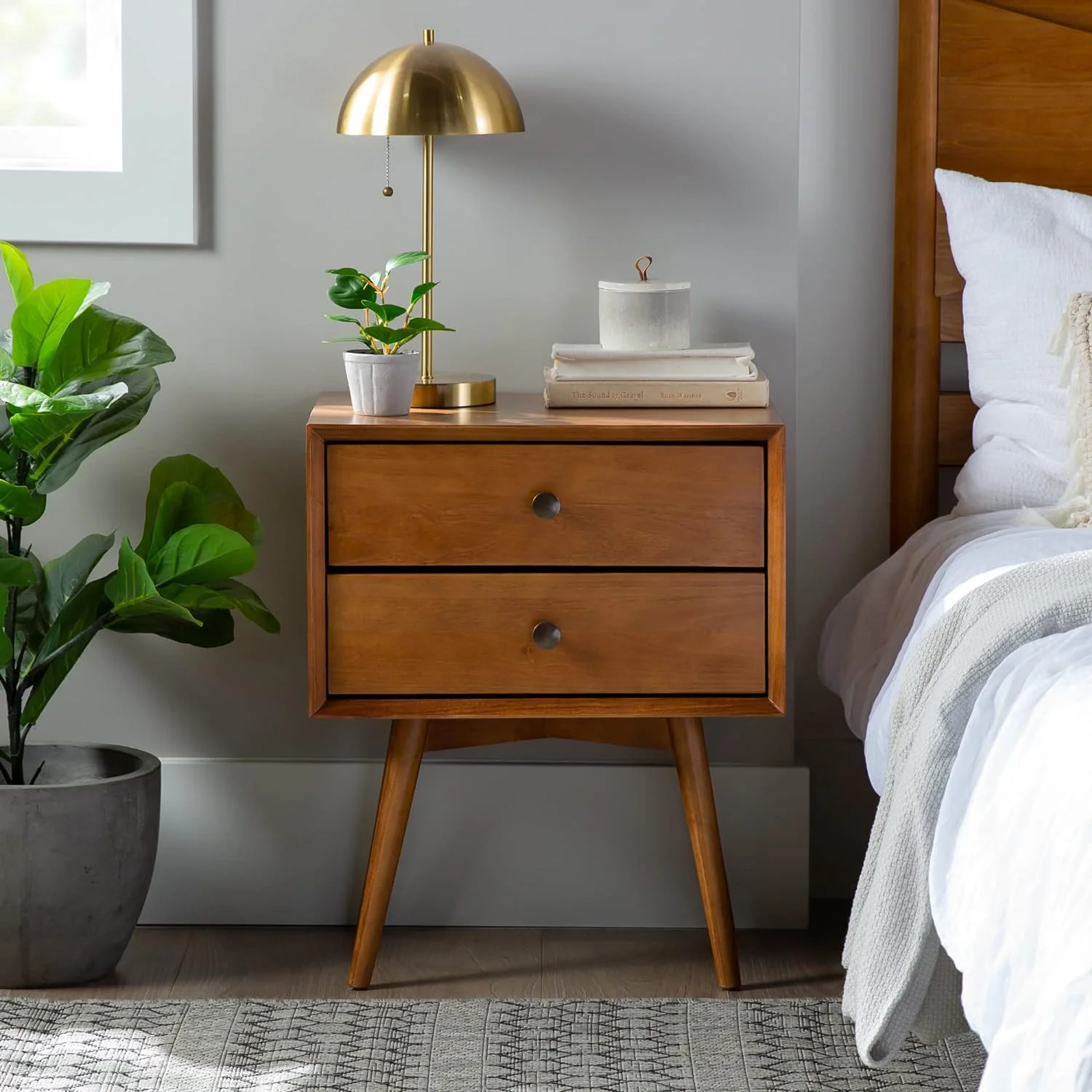 Modern 2-Drawer Solid Wood Nightstands Caramel Finish - Curated Treasures Market