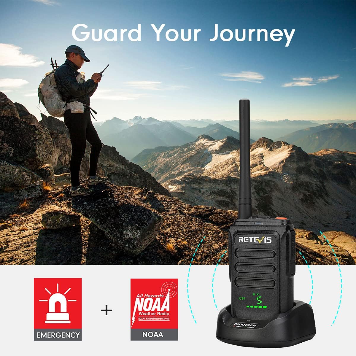 Retevis RB38V Walkie Talkies Rechargeable, MURS Radio with Mic, Long Range Two Way Radio,NOAA,1500mAh Battery, for Adults Hunting Mountains Camping(2 Pack) Pack of 2
