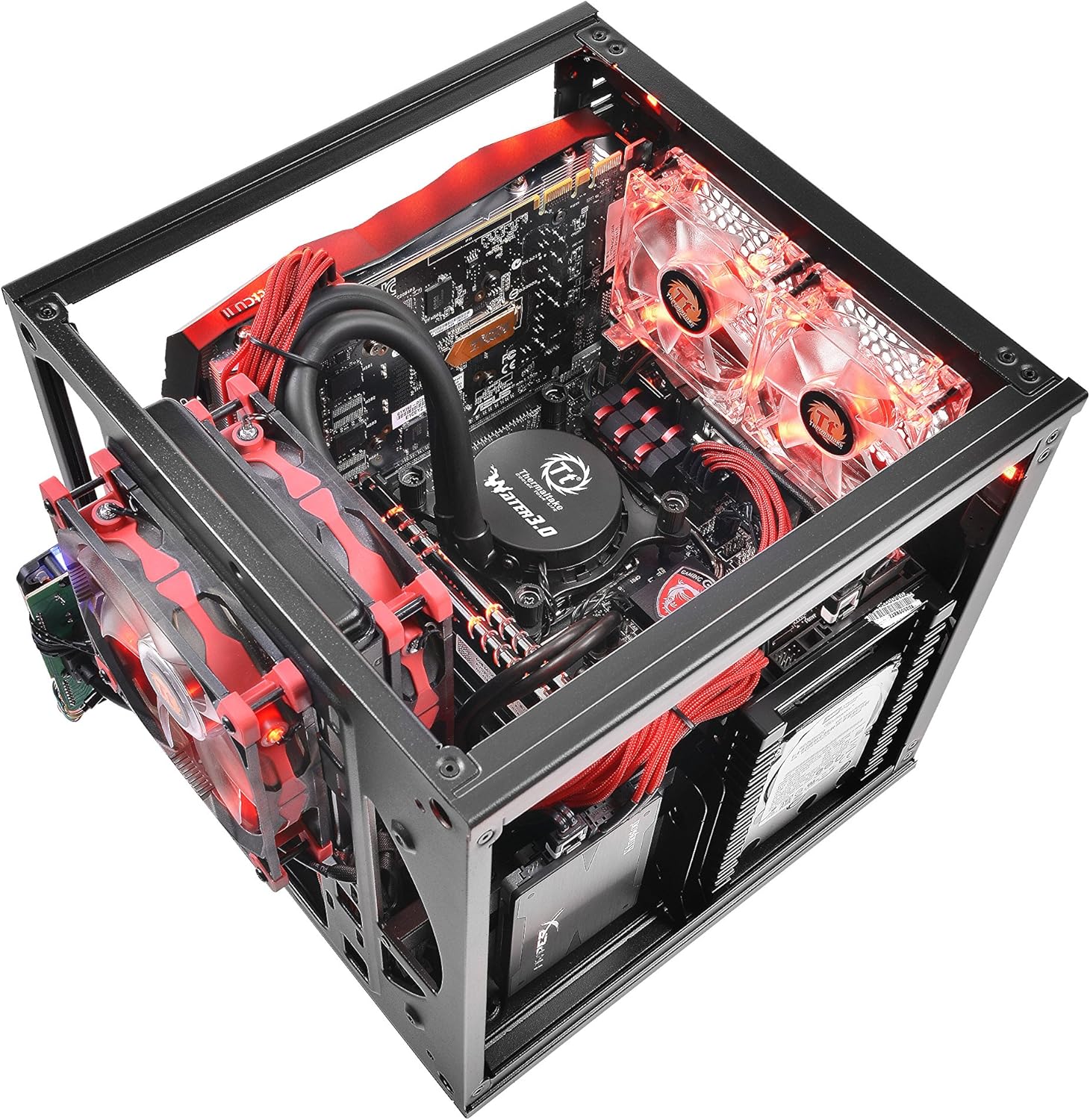 Thermaltake Core V1 SPCC Mini ITX Cube Gaming Computer Case Chassis, Interchangeable Side Panels, Black Edition, CA-1B8-00S1WN-00