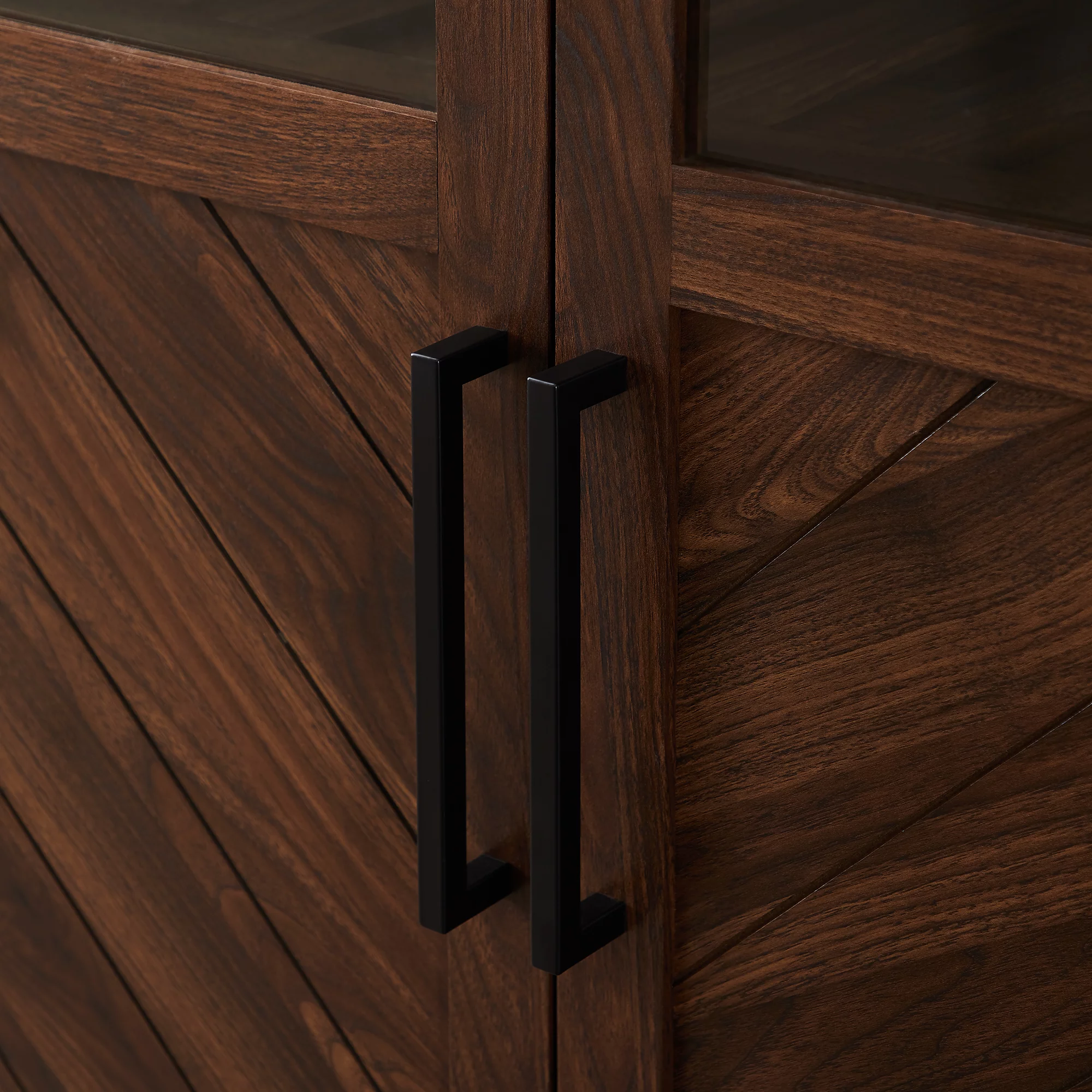 Walker Edison Mid Century 2-Door Chevron Bar Storage Cabinet, Dark Walnut