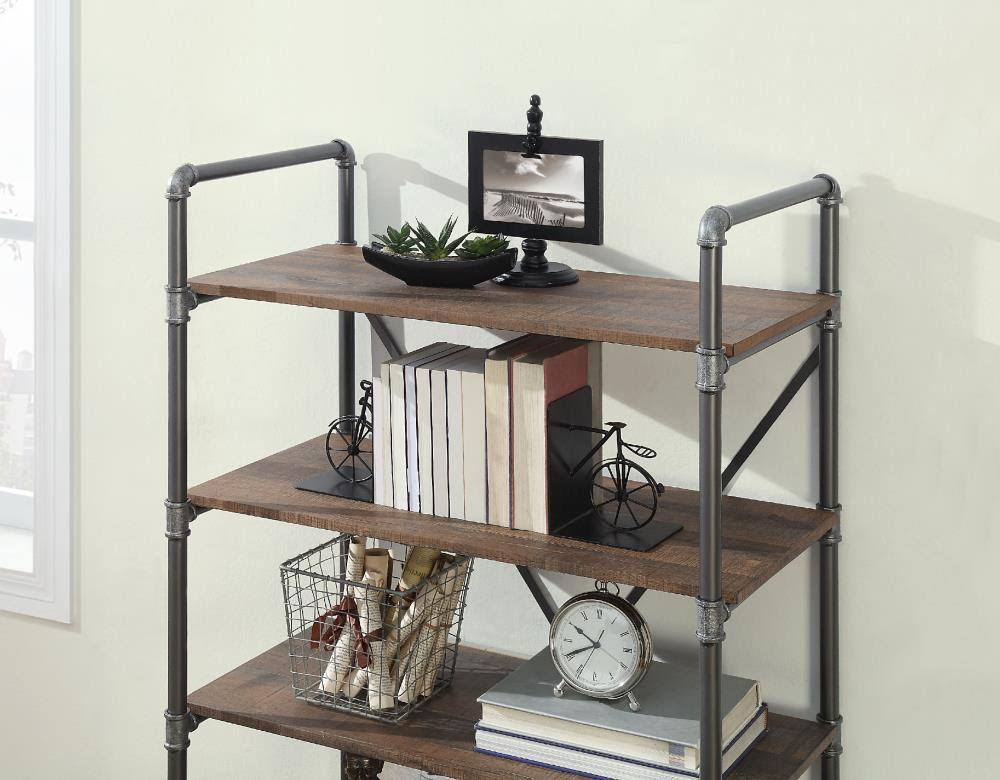 Whalen Distressed Brown Metal 5-Shelf Bookcase Wsl5ips