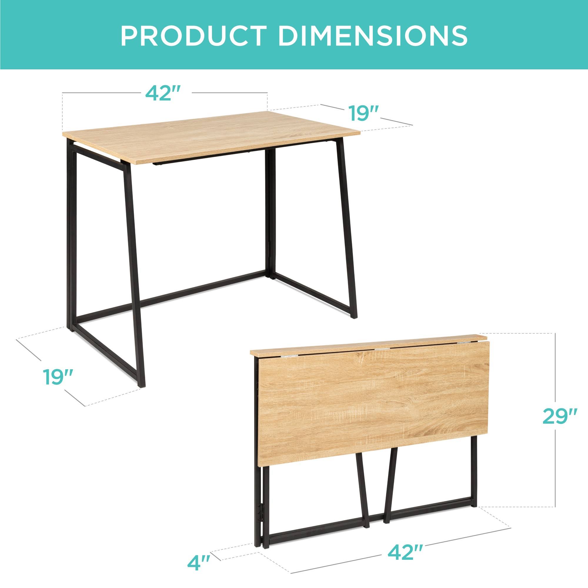 Best Choice Products 42in Folding Drop Leaf Desk for Home Office w/ Wood Table Top, Space Saving - Black/Natural