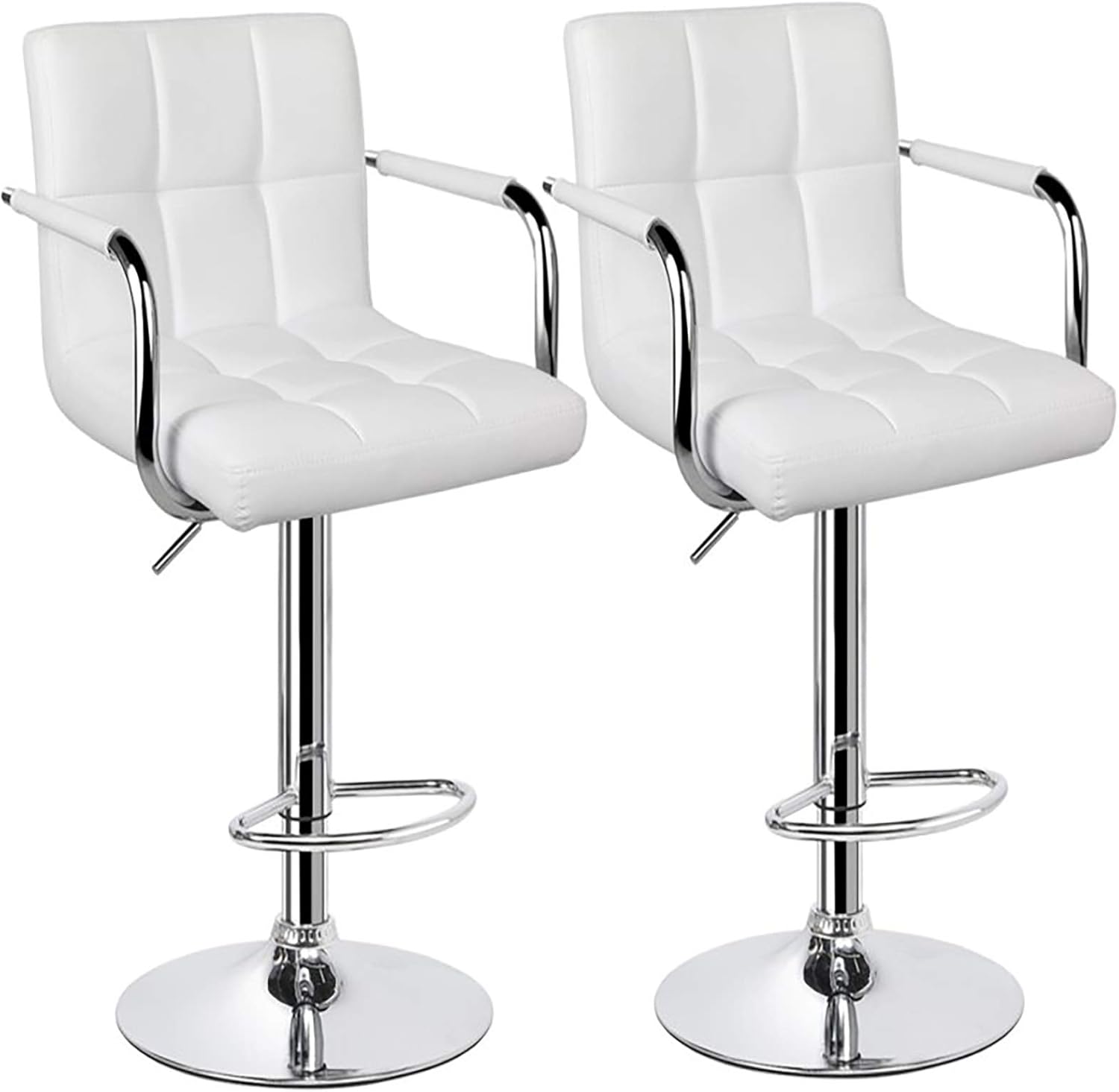 Huracan Bar Stools Set of 2 White Bar Chairs with Arms Swivel Counter Height Stools Adjustable Bar Stool with Back Bar Chair Armrest Modern Island Chairs for Kitchen 360 Degree (Black/White, 2pcs)