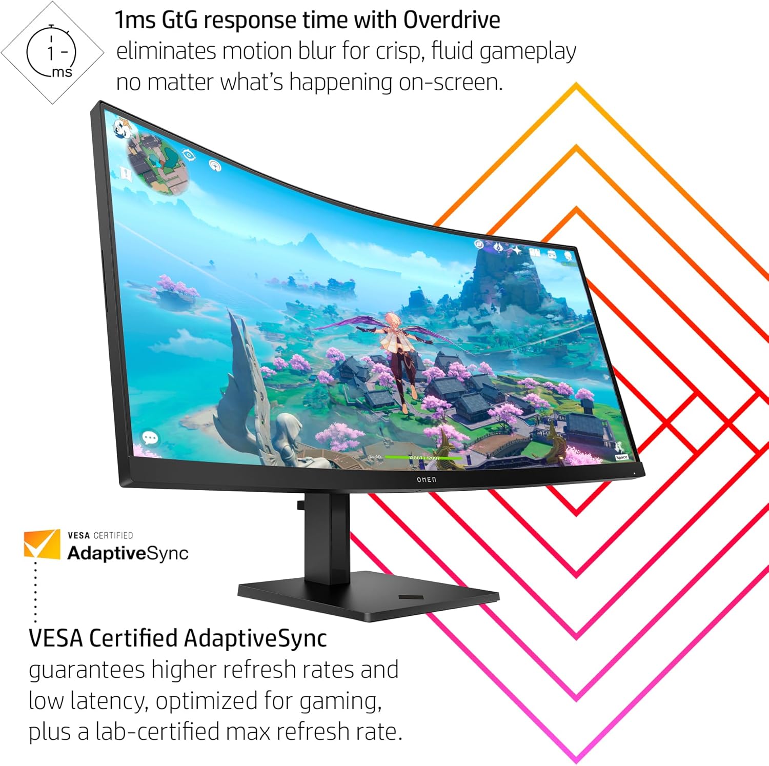HP OMEN 34c QHD 165Hz Curved Gaming Monitor, WQHD Display (3440 x 1440), VA Panel, 99% sRGB, 90% DCI-P3, 21:9, AMD FreeSync Premium Technology, 34c (2023),Black