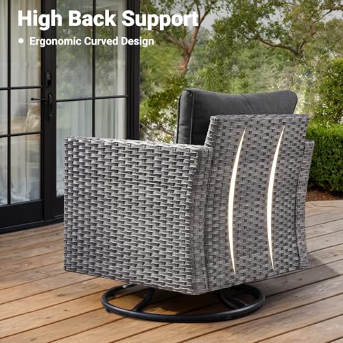 ovios Patio Furniture Set, 6 Piece Outdoor Wicker Sofa with Swivel Rocking Chairs and Comfy Cushions, High Back Rattan Couch Conversation Set, Orange Red