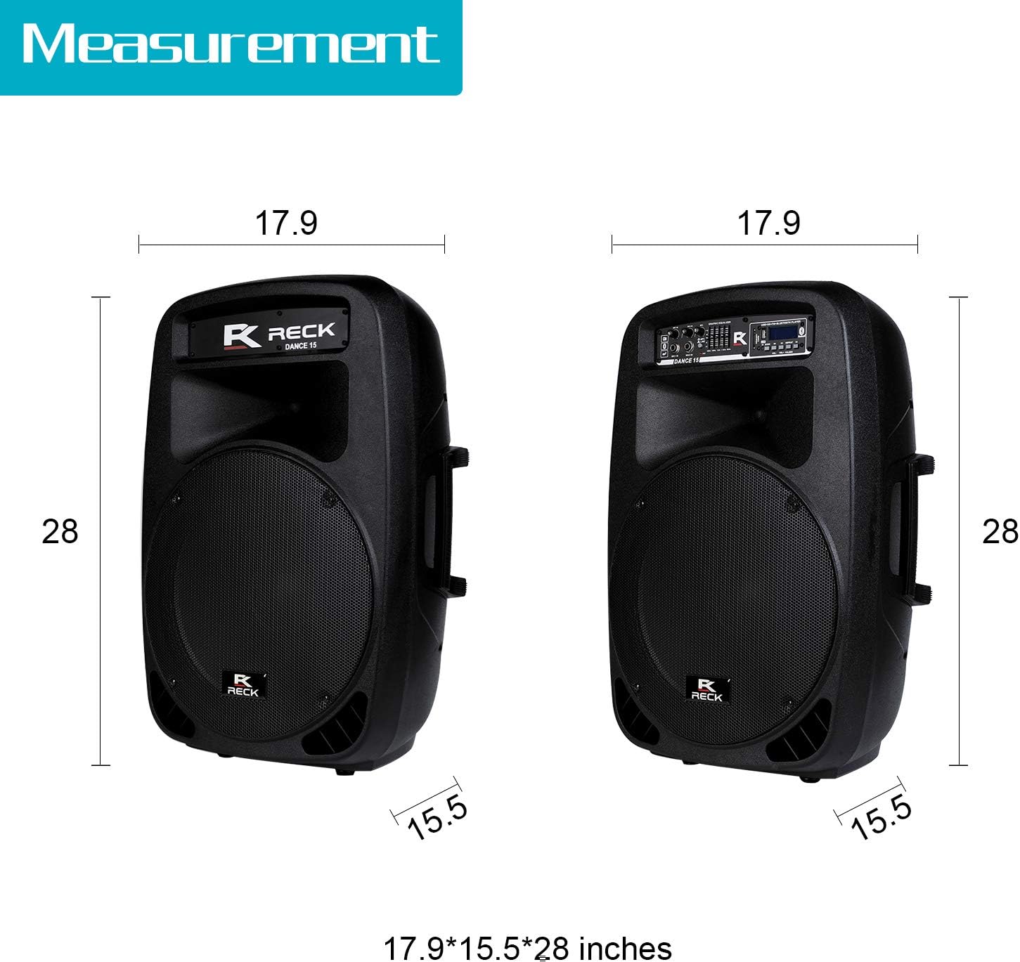 Proreck Dance 15 Portable 15-Inch 2000 Watt 2-Way Powered PA Speaker System Combo Set with Bluetooth/USB/SD Card Reader/FM Radio/Remote Control/LED Light