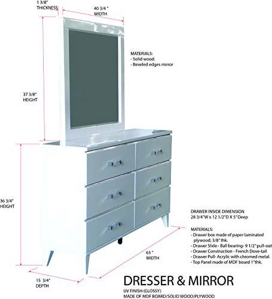 Kings Brand Furniture Madison 6-Piece King Size White Bedroom Set. Bed, Dresser, Mirror, Chest & 2 Nightstands