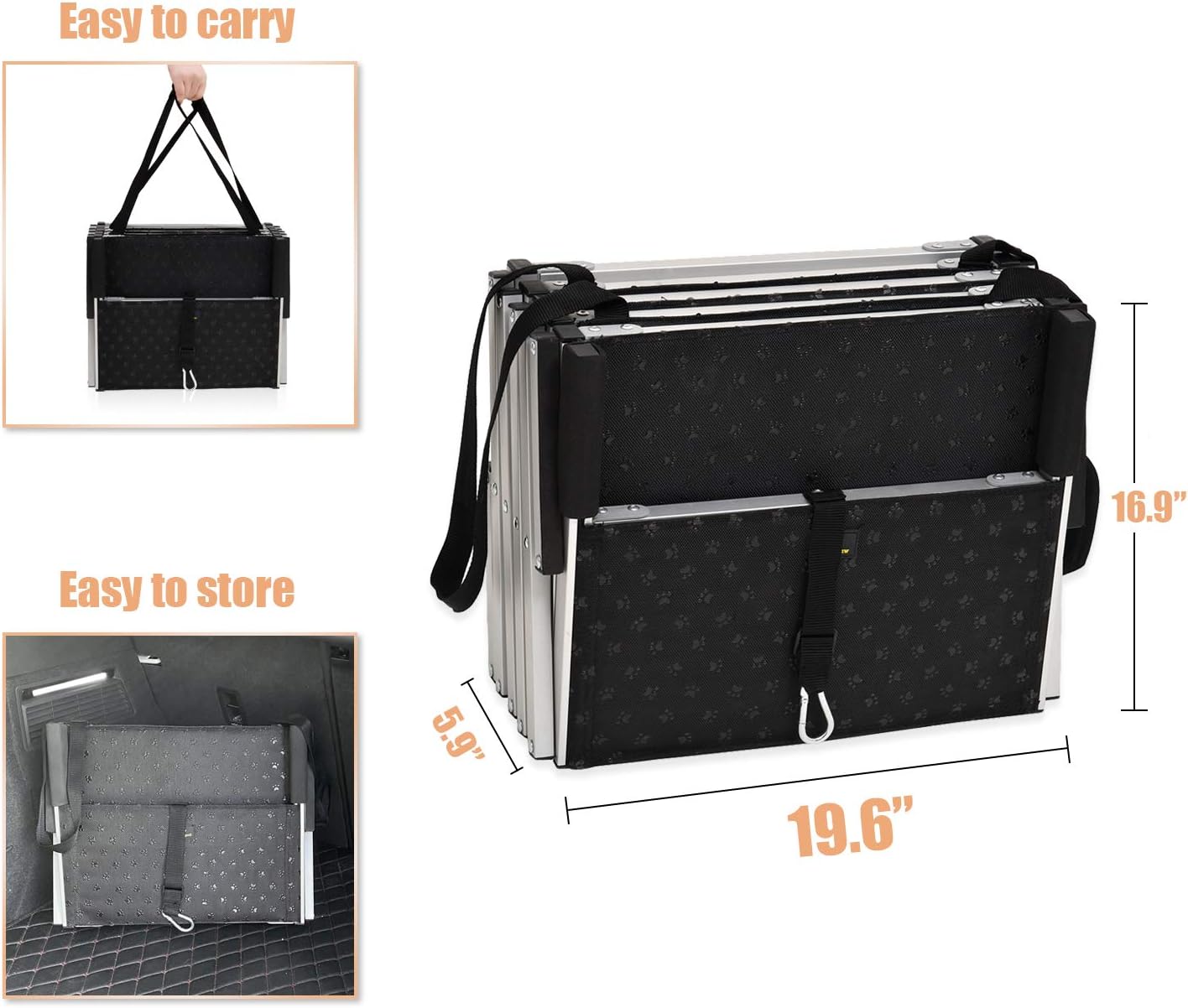 Widen Foldable Dog Car Stairs, Aluminum Frame 4 Steps Portable &Lightweight Pet Stairs, The Widest and Deepest Ladder on The Market, Nonslip Pet Ramp for Cars, Trucks and SUVs, Support 150 to 200 lbs