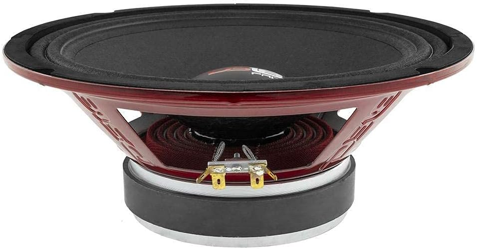 DS18 PRO-X10.4M Loudspeaker - 10, Midrange, Red Steel Basket, 600W Max, 300W RMS, 4 Ohms - Premium Quality Audio Door Speakers for Car or Truck Stereo Sound System (1 Speaker)