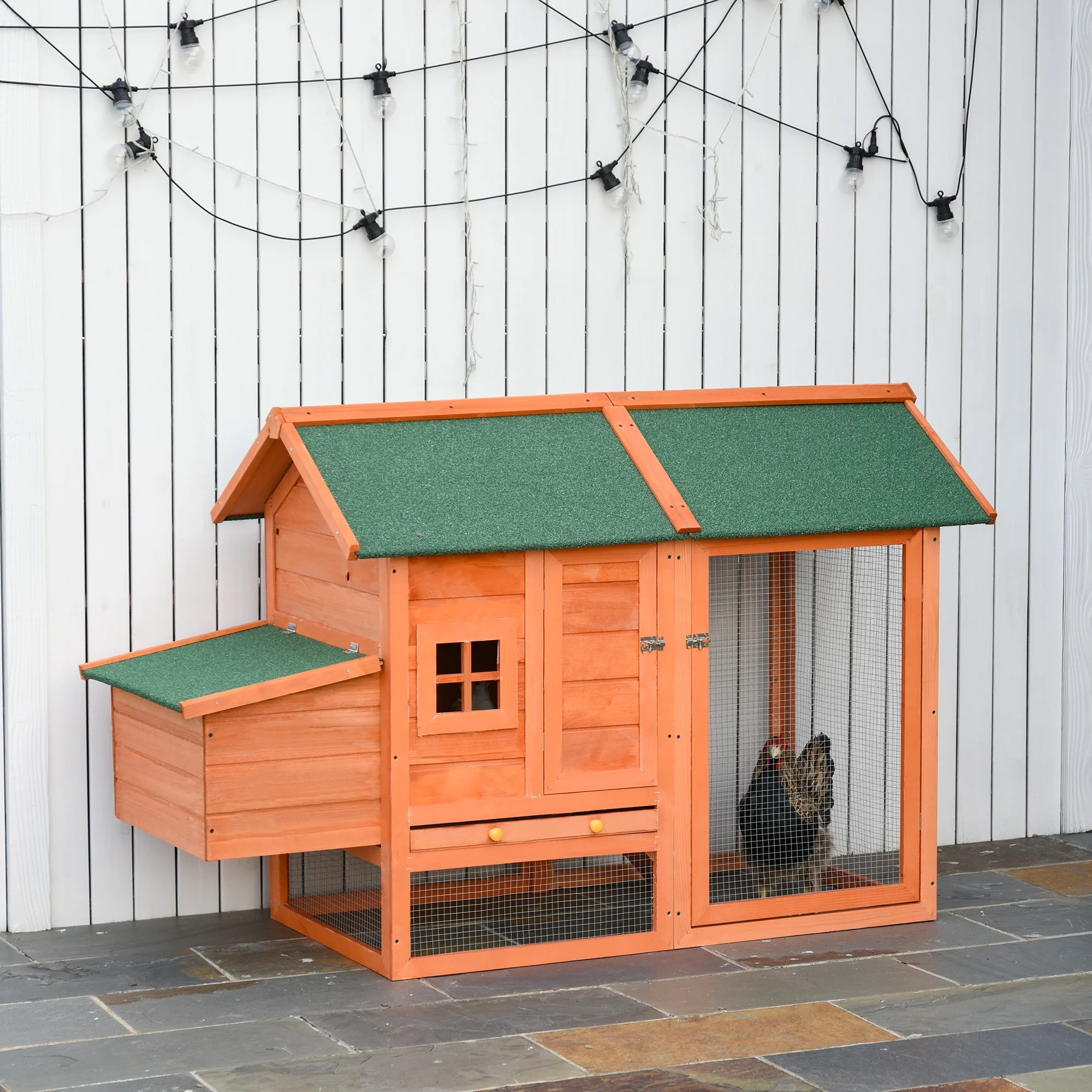 PawHut 67" Wooden Chicken Coop Outdoor Chicken House Small Animal Rabbit Habitat Hen House Poultry Cage with Removable Tray Openable Nesting Box Backyard - Curated Treasures Market