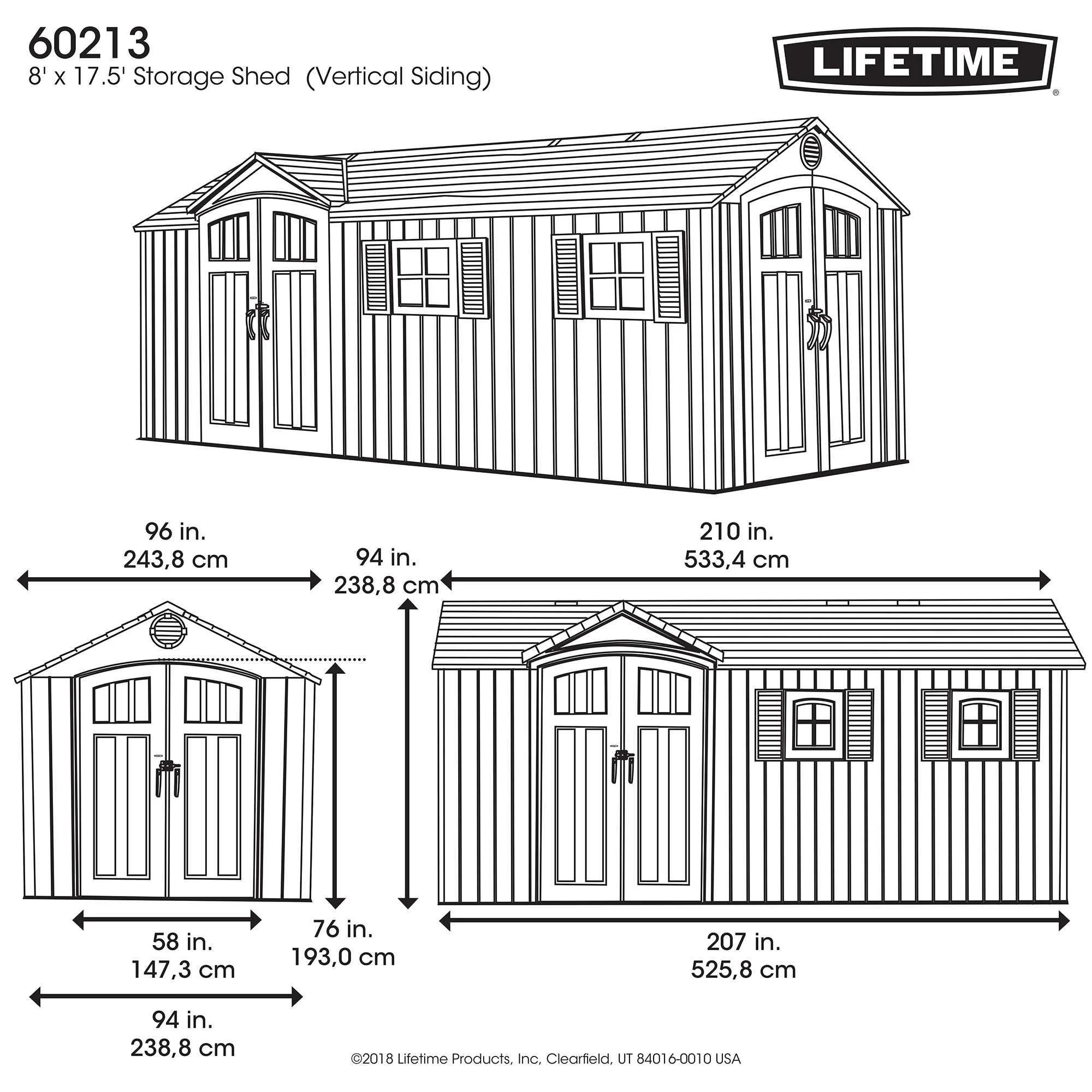 Lifetime 17.5 ft. x 8 ft. Outdoor Storage Shed - 60213