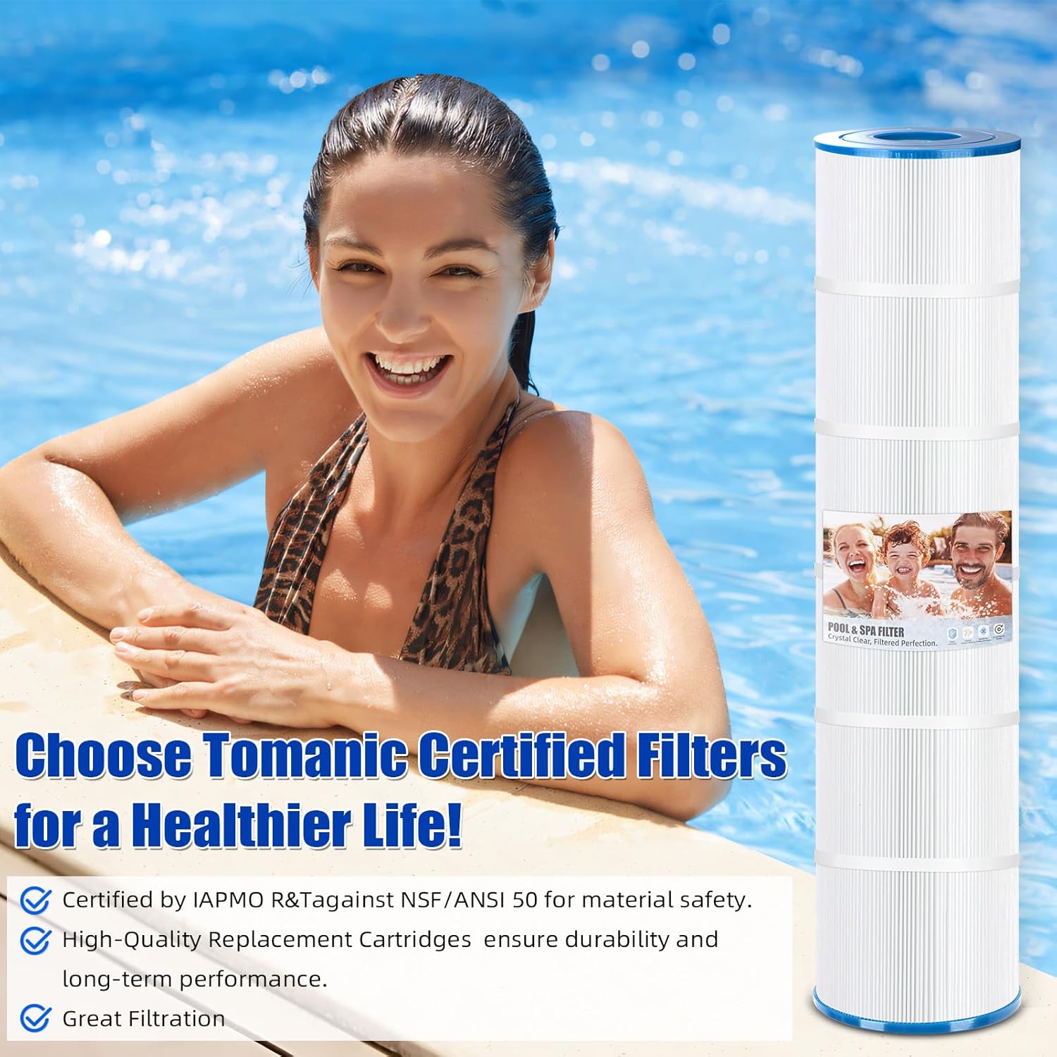4 Pack Pool Filter Cartridges Replace Unicel C-7471, Filbur FC-1977, Pentair 178584 , 160301, Pleatco PCC105 Clean & Clear Plus 420, Waterway 425- Certified with NSF 50 for Material Safety (105 Sq.ft)