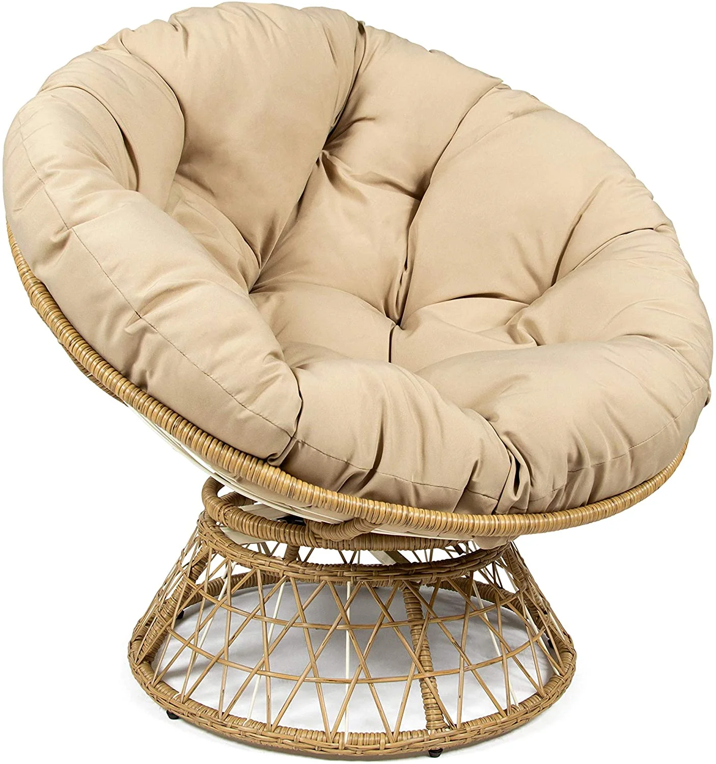 Milliard Papasan Chair with 360-Degree Swivel, Wood, Color - Tan