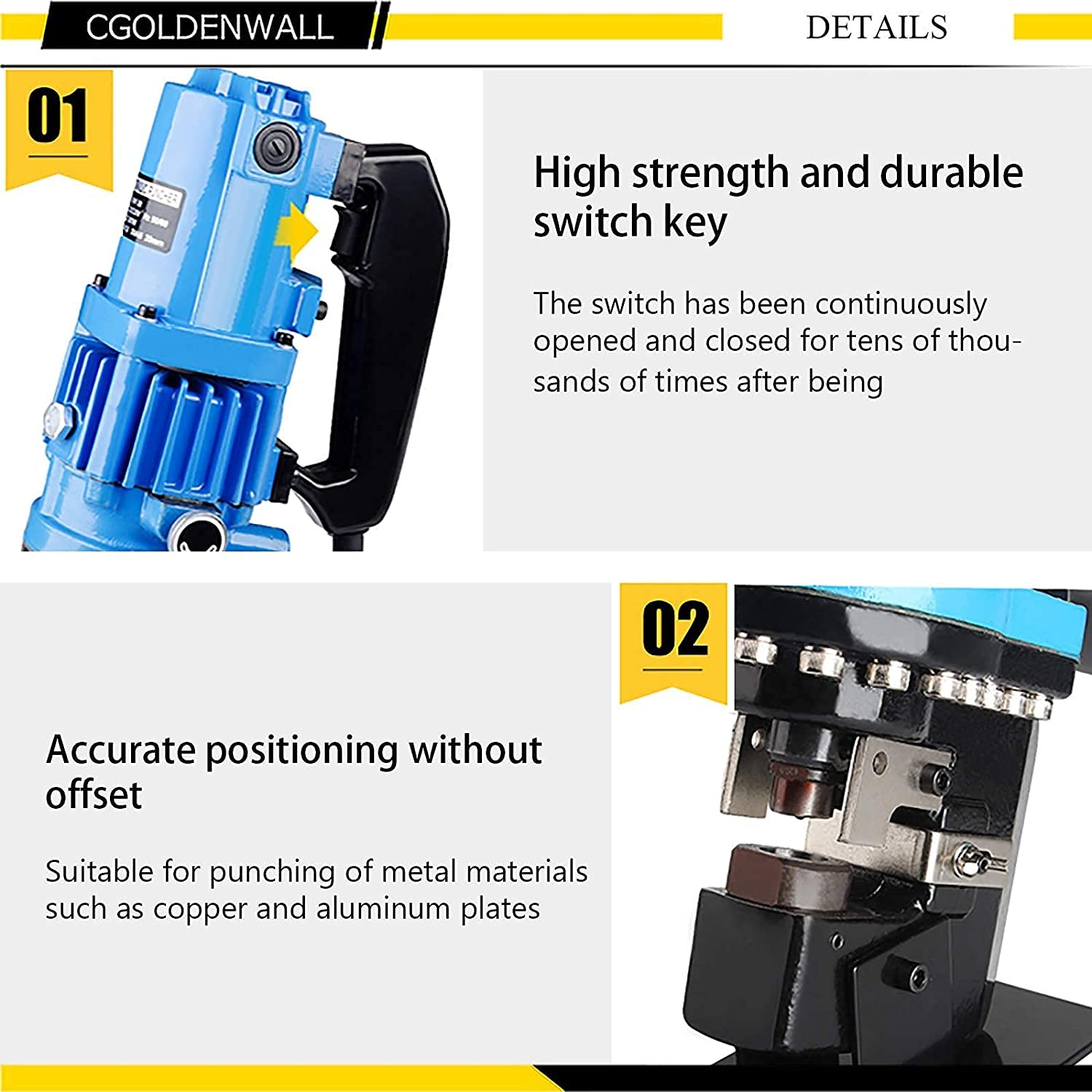 CGOLDENWALL 1200W Hydraulic Hole Puncher Electric Hydraulic Hole Punching Tool Hole Digger for Steel Plate Angle Steel Plate Iron Plate Aluminum Plate CE&ROHS Certificate
