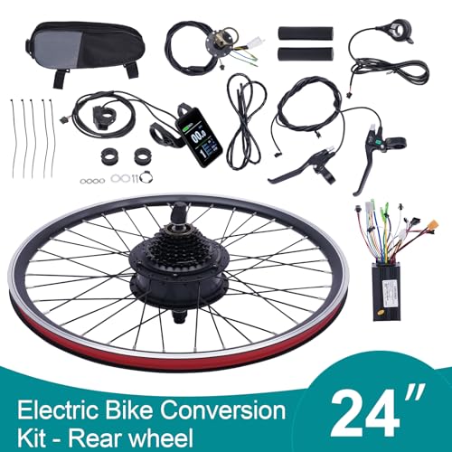 Electric Bicycle Motor Kit, 24 E-Bike Rear Wheel Conversion Kit, 36V 500W E-Bike Cycling Hub Conversion Dual Mode Controller, Electric Bike Conversion Kit with Display