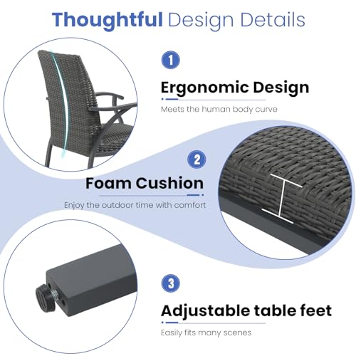 SUNSITT Patio Chairs Set of 2 w/Quick-dry Foam Padded, All-Weather Rattan Outdoor Dining Chairs with Aluminum Frame, Wicker Bistro Chairs with High Backrest for Lawn, Deck, Porch, Garden, Dark-grey