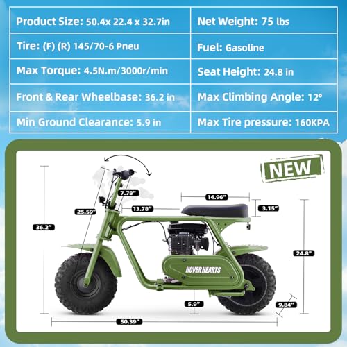 Mini Bike, Gas Dirt Bike, Minibike, Gas Powered Mini Bikes for Adults, 99cc-4 Stroke Pit Bike with Led Light, Min Dirtbike, Motorcycle Max Load 200 Lbs, Max Speed 28 Mph, Age13+