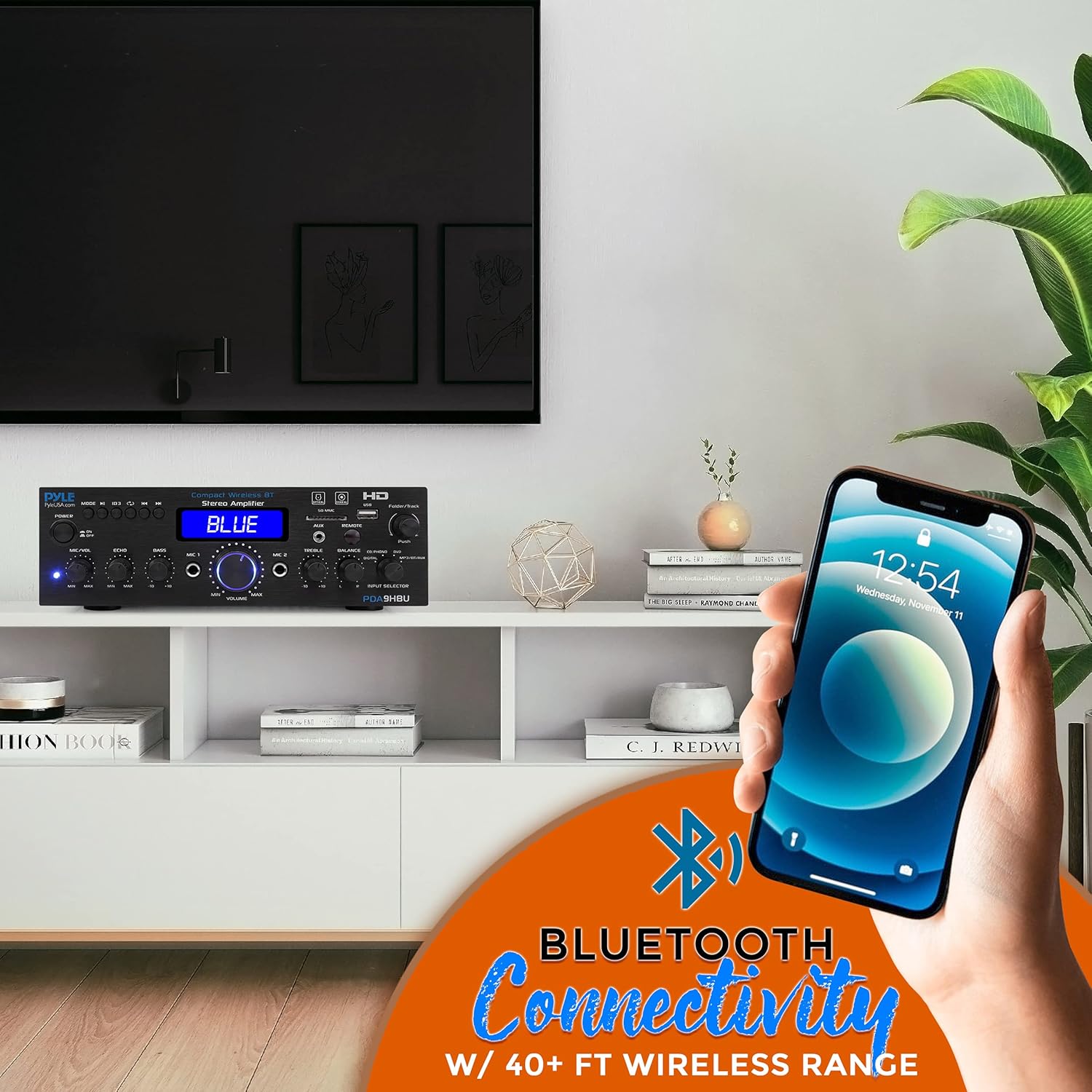 Wireless Bluetooth Home Stereo Amplifier - Multi-Channel 200 Watt Power Amplifier Home Audio Receiver System w/HDMI, Optical/Phono/Coaxial, FM Radio, USB/SD, AUX, RCA, Mic - Remote - Pyle PDA9HBU.5