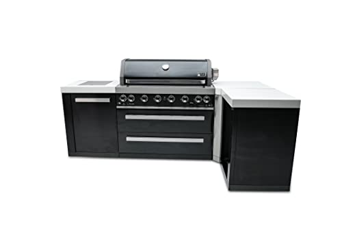 Mont Alpi Black Stainless Steel Gas Outdoor Kitchen Bar Island Grill w/Fridge Cabinet + Infrared Side & Rear Burner