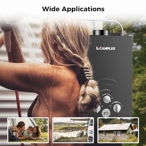 CAMPLUX 2.64 GPM Propane Portable Gas Water Heater, 68,000 BTU Outdoor Tankless Camping Water Heater with Digital Display, White