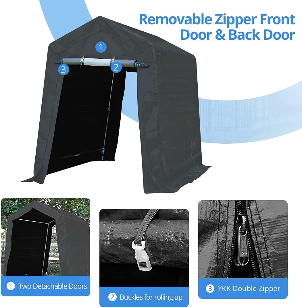 ADVANCE OUTDOOR 10x10 ft Heavy Duty Outdoor Patio Anti-Snow Portable Canopy Storage Shelter Shed Carport with 2 Roll up Zipper Doors & Vents for Snowmobile Garden Tools, Gray