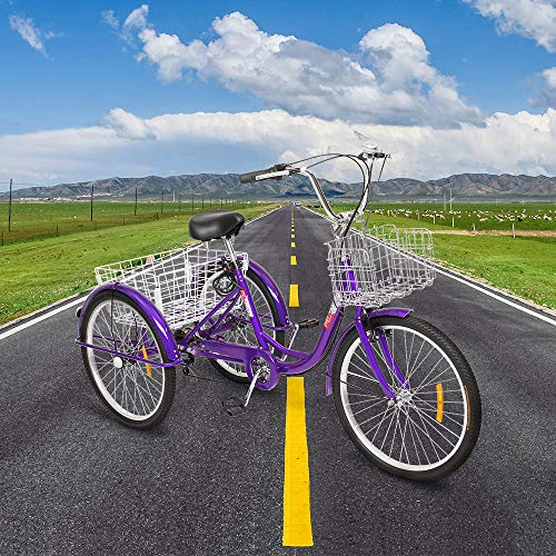 PEXMOR Adult Tricycle 7 Speed, 24/26 Inch 3 Wheel Bikes Tricycle for Adults, Adult Trike for Women/Men/Seniors, Three Wheel Cruiser Bike w/Folding Front & Rear Basket for Shopping/Recreation/Picnic